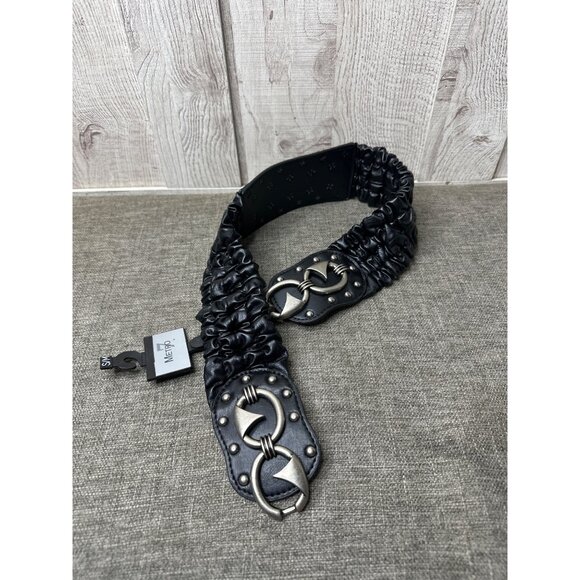 Metro 7 Accessories - Metro 7 Womens S/M Black Stretch Belt With Silver Tone Metal Accents EMO Goth